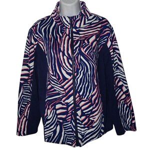 Links Full Zip Jacket Women M Golf Athleisure Multi Color Zebra Print Blue Prepp